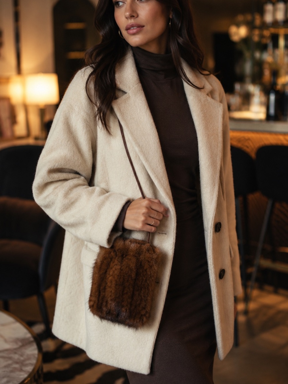 Y2K Real Mink Fur Mini Crossbody Bag Brown Glam Luxe NWT